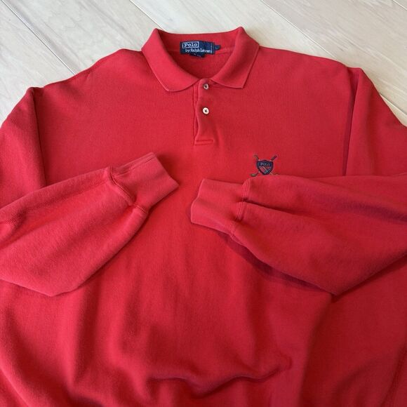 Vintage Polo Ralph Lauren Golf Sweatshirt Large Red 90s Sportswear Fleece RRL - Picture 4 of 9